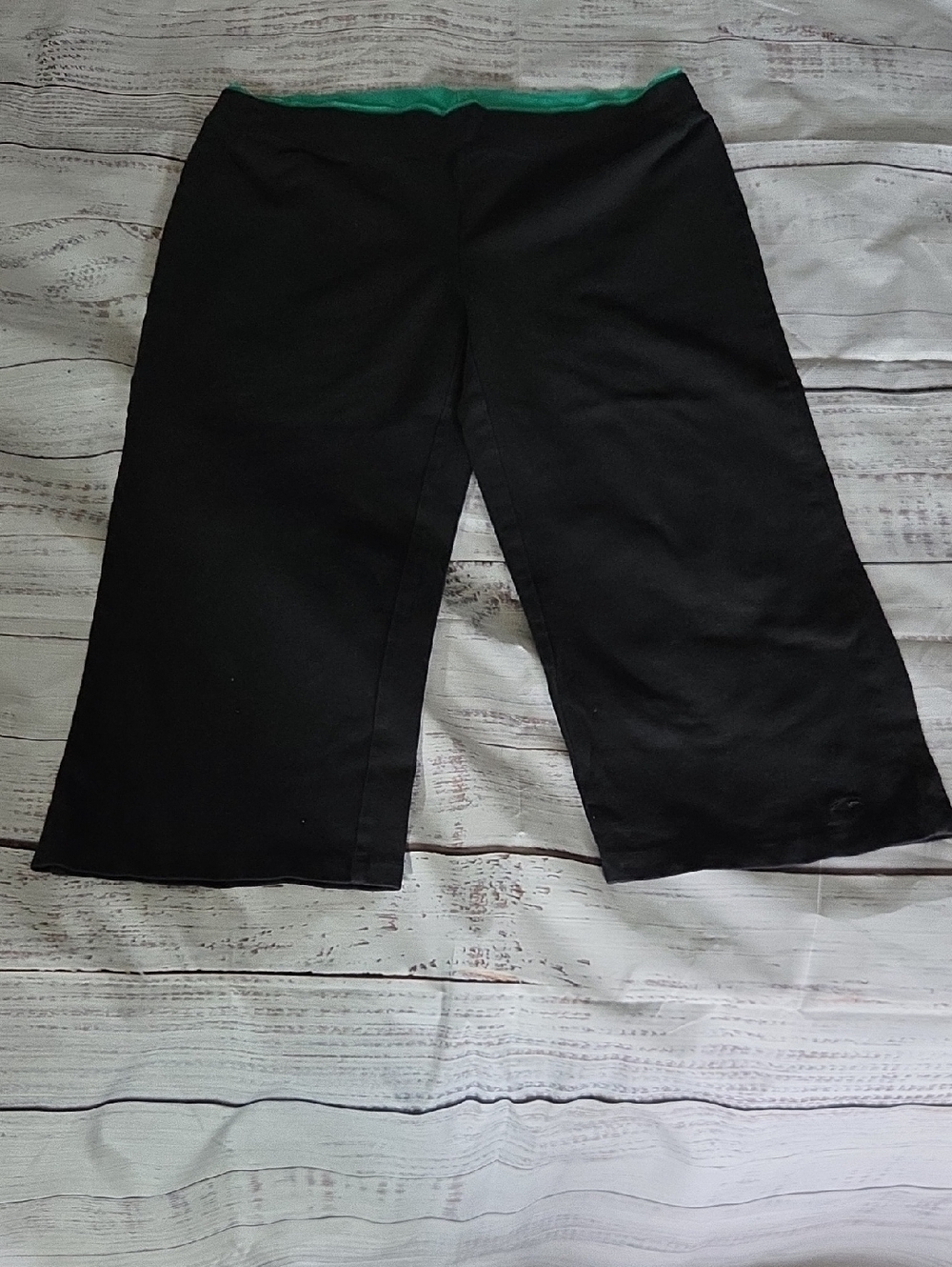 Women's Black Capri Pants with Green Waistband
